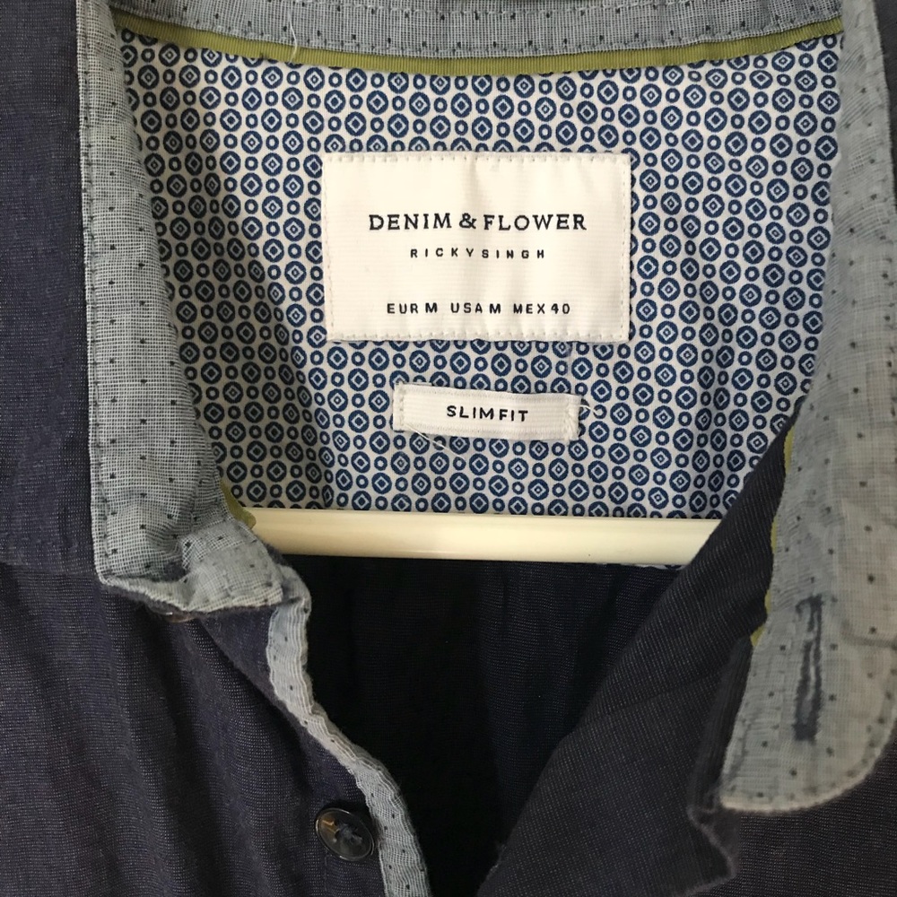 Men’s denim & flower Ricky Singh button up Size M